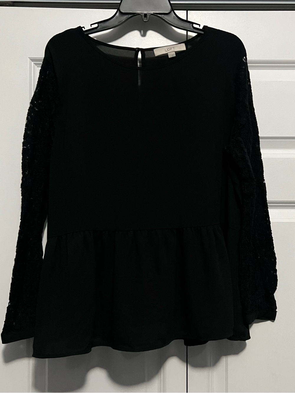 LOFT Black Lace Long Sleeve Peplum Blouse
